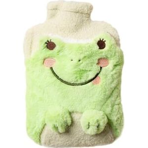 Warmwaterkruik met cartoonmotief, zachte pluche hoes voor het verwarmen van polsen en voeten, warmtekompres, groen