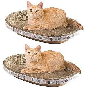 Krabplank voor katten, krabpaal voor katten, karton, ovale kattenkrabber met hoge dichtheid, ovale krabpaal voor katten, hoge dichtheid, duurzaam, ovale vorm, om binnen te slapen