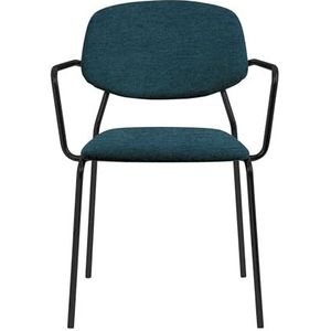 Glam_ee JAZZ fauteuil, design stoel voor woonkamer en keuken, restaurant, kantoor wachtkamer, structuur in antraciet gelakt metaal en blauwe stof