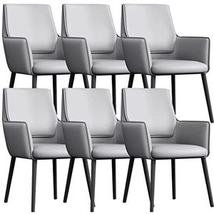 GEIRONV Keuken Eetkamerstoelen Set van 6, Counter Lounge Receptie Stoel Lederen Armleuningen Rugleuning Stoelen Koolstofstalen poten Eetstoelen (Color : Light Gray, Size : 82 * 46 * 42cm)