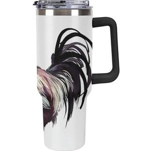 RTFGHJS 40 oz Tumbler Haan Geïsoleerde Tumbler Reiskoffiemok met Rietjesdeksel Roestvrijstalen Waterfles Vacuüm Geïsoleerde Tumbler voor Sport Werk Auto Reizen Weekends