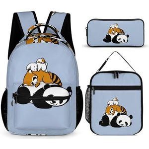 Comfy Bed Panda Wasbeer Konijn Hamster Print Rugzak Set Reizen Laptop Rugzak met Lunch Tas En Potlood Tas