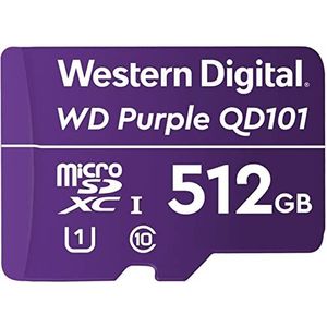Western Digital WD Paarse SC QD101 512GB Smart Video Surveillance microSDXC Kaart, Ultra Endurance tot 256 TBW