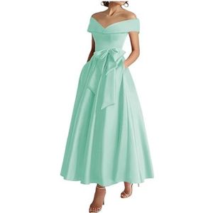 WSEYU Off Shoulder Moeder van De Bruid Bruidegom Jurken Satijn Boog Formele Avond Grootmoeder Jurken Thee Lengte ZM289, Turkoois, 34