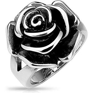 BlackAmazement 316L roestvrij stalen ring roos bloem massief gothic zilver cast band dames, roestvrij staal, Geen edelsteen