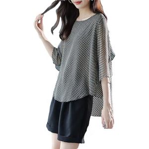 Vrouwen Losse Mode Print Ruches Chiffon Blouses Vrouwen Kleding Lente Casual Trui Shirt, Zwart, XL