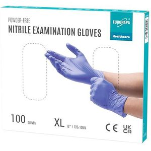 EUROPAPA® 100 x nitrilhandschoenen, lila box, wegwerphandschoenen, onderzoekshandschoenen, nitril handschoenen, poedervrij, zonder latex, niet-steriel, latexvrij, wegwerphandschoenen (XL, Lila)