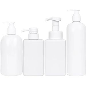 Belle Vous (4 Pack) Empty Pump Dispenser Bottles - White Refillable 370-450ml Bathroom Containers for Shampoo, Lotion, Liquid Soaps & Essential Oils