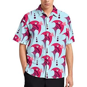 Roze Cartoon Vis Hawaiiaanse Shirt Voor Mannen Zomer Strand Casual Korte Mouw Button Down Shirts met Zak
