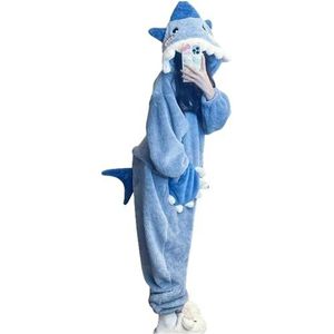 DUDOK Shark onesie Pajamas Women'S Flannel Hooded Sleepwear Jumpsuit Female Pijama Set Pyjamas Party Loungewear Cosplay Costume-Blue-3Xl