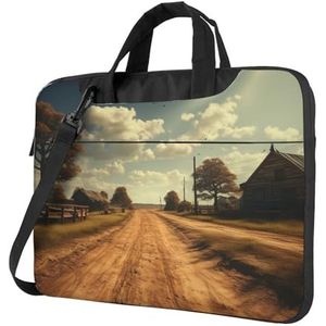 Boerderij In Herfst Print Laptop Tas Shockproof Laptop Schoudertas Draagbare Messenger Bag W/Handvat Aktetas, Zwart, 13 inch