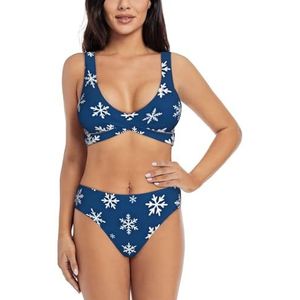 Zelinge Leuke Wrap Front Bikini Top en Hoge Taille Bottom Zomer Badpak Twist Front Badpak S-2XL, Kerst Sneeuwvlokken Navy, S