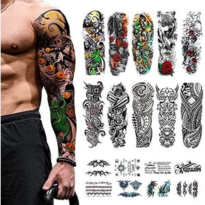CAYUDEN 18 Vellen Extra Grote Tijdelijke Tattoos 10 Vellen Volledige Arm Fake Tattoos en 8 Vellen Half Arm Tattoo Stickers voor Mannen en Vrouwen Waterdichte Volledige Arm Tattoo Sticker