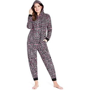CityComfort Onesies voor dames, zachte comfortabele fleece pyjama, nachtkleding voor dames, pluizige fleece onesie, loungewear, maten S-XL, Roze Luipaard, S