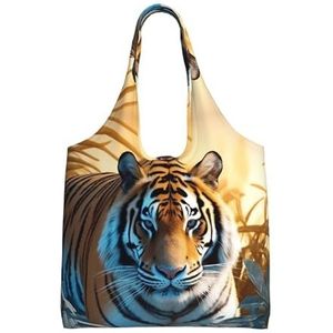 VTCTOASY Afrikaanse wilde dieren tijger print esthetische draagtassen grote strandtas canvas schoudertas herbruikbare boodschappentassen, zwart, één maat, Zwart, Eén maat