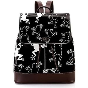 Zwart-witte kikker silhouet gepersonaliseerde schooltassen boekentassen voor tiener, Meerkleurig, 27x12.3x32cm, Rugzak Rugzakken