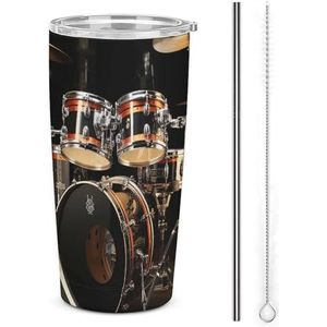 AQRJLPM Drumset autobeker roestvrij stalen beker met rietje en deksels lekvrij geïsoleerde roestvrijstalen reiskoffiemok pobtable voor koude warme dranken kamperen