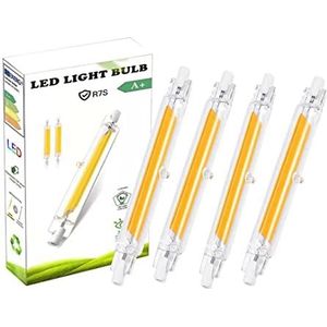R7S LED Lamp Dimbaar 20W 118mm COB Gloeilamp 220V Warm Wit 2700K Dubbele Socket Lineaire Buis 360° Stralingshoek Vervanging voor 80W 200W Halogeenlamp, Pak van 4