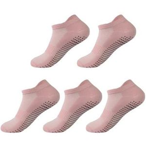 YIJIANUO 5 Paar Yoga Sokken Vrouwen Katoen Effen Kleur Korte Mesh Ademend Professionele Antislip Vloer Pilates Dans Sport Gym Sokken, 5 paar roze, EUR 35-39