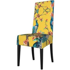 FRESQA Mooie elastische eetkamerstoelhoes met pauw print en verwijderbare bescherming, geschikt voor de meeste stoelen zonder armleuningen