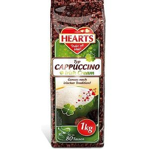 HEARTS Type Cappuccino Ierse crème, 1 kg instant koffiepoeder 1 kg, alcoholvrij gearomatiseerd drankpoeder, 80 kopjes