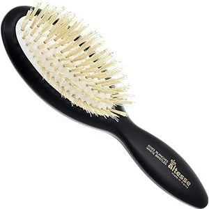 Altesse 4907 Natuurlijke haren borstel reizen haarborstel medium luchtkussen mat zwart handvat met 7 rijen zachte witte varkenshaar borstel voor fijn haar voor gevoelige hoofdhuid. Gemaakt in
