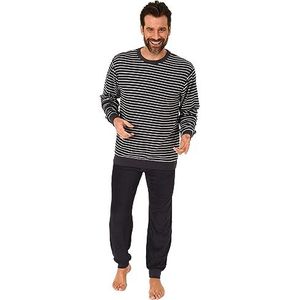 NORMANN Elegante badstof pyjama met lange mouwen voor heren, met manchetten in strepenlook, donkergrijs, 52