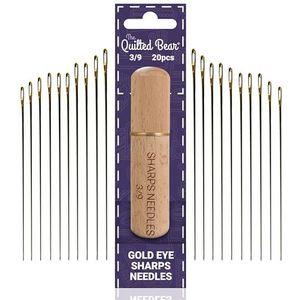 The Quilted Bear Gouden Oog Scherpe Naainaalden 3/9-20 Scherpe Hand Naainaalden Set met Scherpe Punt Naaigaren Naalden in een Premium Gegraveerd Houten Etui voor Dressmaking en Sewing (Maten 3/9)
