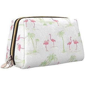 QQLADY Roze flamingo's lederen make-up tas grote capaciteit reizen cosmetische tassen opening make-up tas draagbare waterdichte toilettas voor vrouwen meisjes cosmetische organizer, Wit, Eén maat