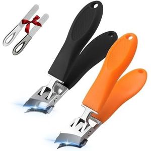 Brede kaakopening anti-splash schuine nagelknipper, roestvrijstalen vingernagel- en teennagelknippers, gebogen ingegroeide teennagelknippers for dikke teennagels for senioren(Black Orange)