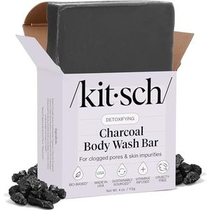 Kitsch Houtskool Zeep Bar - Ontgift de huid, verwijdert overtollige olie | Zwarte Zeep Bar voor Mannen en Vrouwen | Volledig Natuurlijk en Veganistisch | Gemaakt in USA - 4 oz