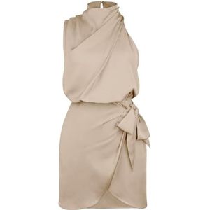 Mode Satijnen Mouwloze Halterjurken voor Dames, Bodycon Cocktailparty Mini-jurk(Color:Apricot,Size:XL)
