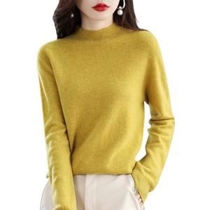 CUSON Kasjmier truien voor vrouwen, 100% kasjmier lange mouwen ronde hals zachte warme trui gebreide truien, Geel, M