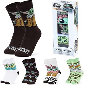 Disney Stitch Dames Sokken Eeyore Baby Yoda Kuitlange Sokken Vrouwen Tieners 5 Pak Een Maat 3-8 Rekbaar Ademende Novelty Sokken Stitch Geschenken (Groen Baby Yoda)