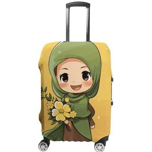 DJUETRUI Bagagehoes Cartoon Moslim Meisje Elastische Koffer Cover Anti-Kras Reizen Koffer Protector Wasbare Stofdicht Bagage Covers Fit 45-70 cm Bagage, Cartoon Moslim Meisje, M