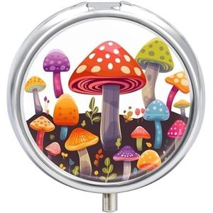 Kleurrijke Paddestoel Pil Doos Voor Pocket Ronde Pil Doos 3 Compartiment Decoratieve Draagbare Reizen Pil Houder Tablet Vitamine Organizer Mini Pil Case
