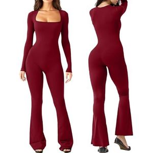 Gewatteerde bh-jumpsuit voor dames - Damesjumpsuits met vierkante hals, chique | Bodycon-rompertje met volledige lengte en wijde pijpen met vierkante hals en broek voor praktisch cadeau Qarido