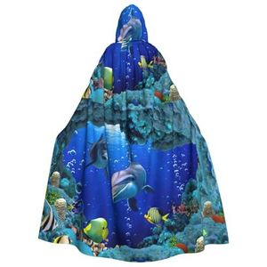 WURTON 3d onderwater wereld vis dolphi print carnaval capuchon cape voor volwassenen, heks en vampier cosplay kostuum mantel, 190 cm