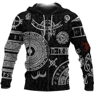 Viking sweatshirt hoodie pullover 3D print patroon hoodie hip hop streetwear lente en herfst top sport hoodie Halloween cosplay kostuum (Color : Color, Size : XXL)