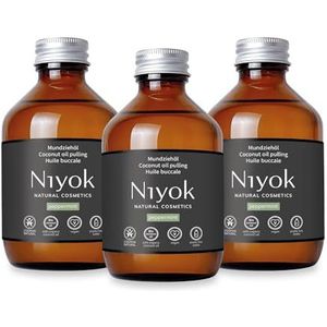 Niyok® Mondtrekolie van biologische kokosolie ""pepermunt"" (3 x 200 ml) • mondspoeling met etherische oliën • biologische kokos olierekuur tegen cariës, tandsteen en slechte adem • veganistische