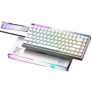 QPSJXN Magnetische schakelaar, mechanisch toetsenbord, 8K 0,01 mm, RT Hot Swap RGB koolstofvezel, kabelgebonden, accessoires compatibel met verschillende systemen (White Contour-Side)
