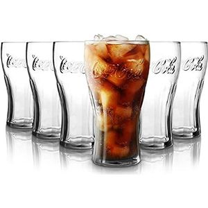 Coca Cola Set van 6 waterglazen, 330 ml, premium kwaliteit, vaatwasmachinebestendig, kristalglas, transparant