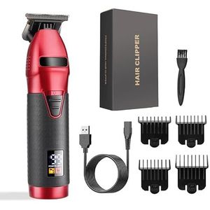 Tondeuse voor mannen, professionele elektrische tondeuse machine met LED-scherm tondeuse voor mannen kapper haar knippen scheermes rand T-mes (kleur: rood)
