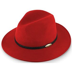 fiebig Casual Traveller wollen vilten hoed, crushable & waterdichte rolhoed met gevlochten lederen bandgarnituur, rood, 60 cm
