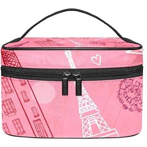 Frankrijk Parijs Eiffeltoren Roze Make-up Organizer Bag, Reizen Make-up Tas Organizer Case Draagbare Cosmetische Tas voor Vrouwen en Meisjes Toiletartikelen, Meerkleurig, 22.5x15x13.8cm/8.9x5.9x5.4in