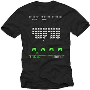 Big Bang Gamer Nerd Mens T-Shirt with Old School Space Invaders Theory Black overhemden(Small)