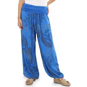 Malito 7185 Aladdinbroek met print, harembroek voor dames, geschikt om in te dansen, pompbroek om te chillen, vrijetijdsbroek, linnen broek, blauw, 34-42
