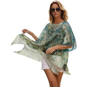 Prettystern 100% zijde dames poncho tuniek zomer blouse strandjurkje topje van Gogh: Peach in the Blossom