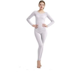 Full Bodysuit Dames lange mouw eendelige jumpsuit Lycra Spandex Zentai Unitard, Kleur: wit., L