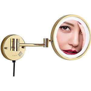 GVEXLUOQ Make-up spiegel met LED-licht, badkamer, uittrekbare muur scheerspiegel met schakelaar stekker (kleur: goud, maat: 7x)